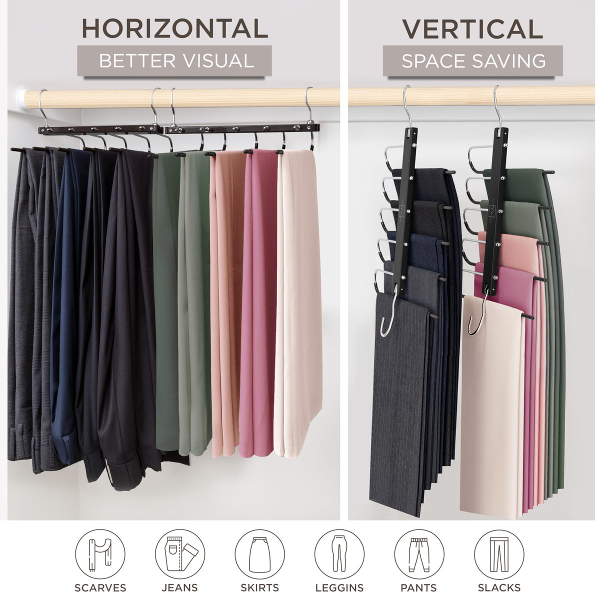 MORALVE jeans hangers organize closet with sturdy beechwood support.