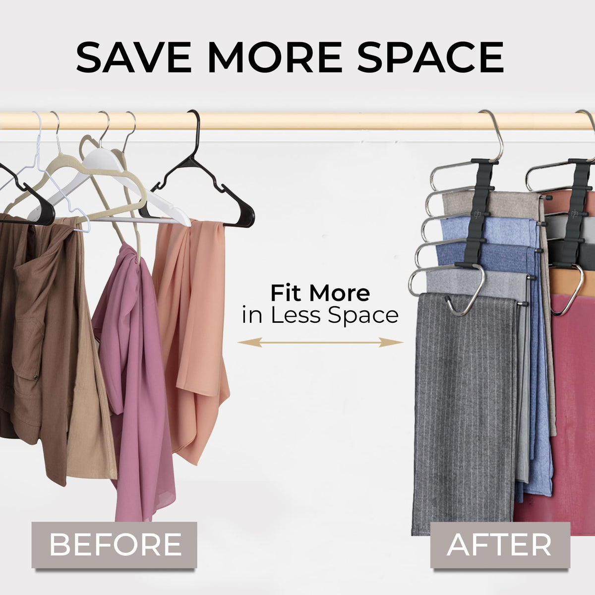 MORALVE non-slip multi-layer hangers keep garments secure and wrinkle-free.