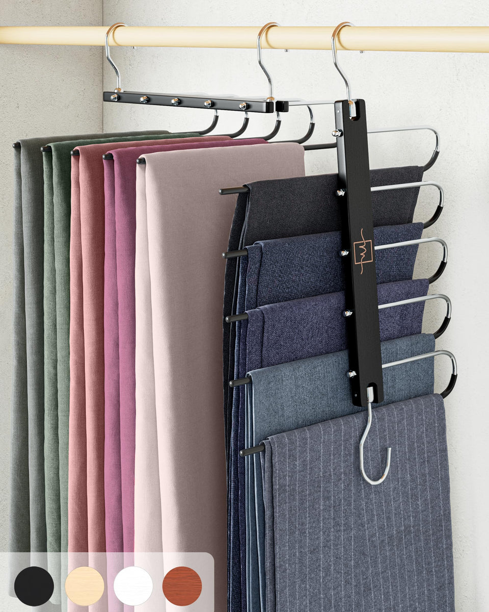 MORALVE pants hangers 2-pack in beechwood with 360° swivel for space saving.