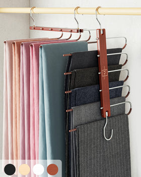 MORALVE 4-pack pants hangers show durable beechwood closet organization.