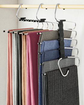 MORALVE pants hangers with a 5-tier design for compact closet organization.
