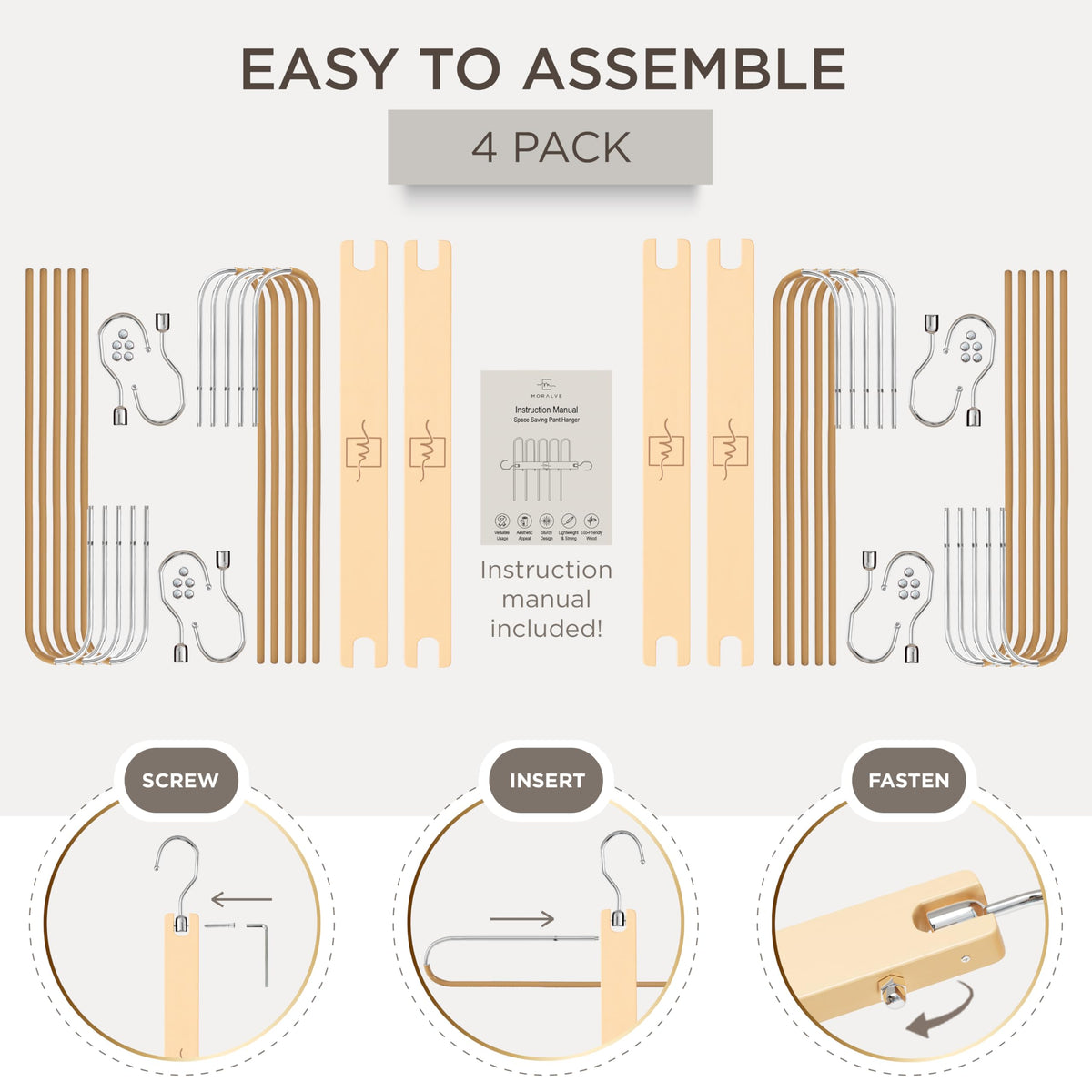MORALVE warranty-backed beech wood hangers highlighting quality and support.
