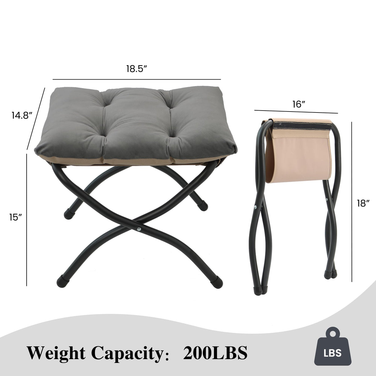 Mordchil HF ottoman cushion on folding base, removable for cleaning