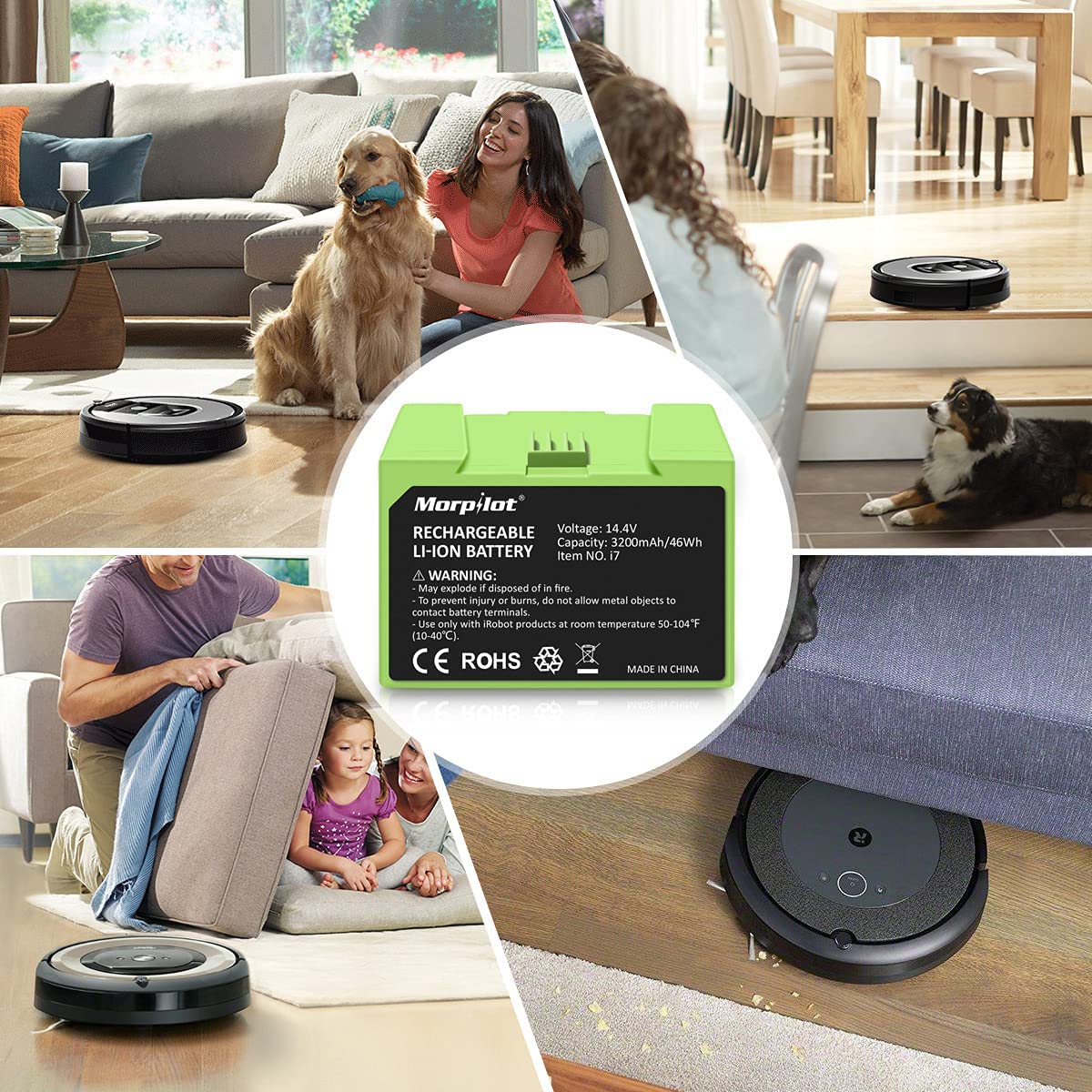 Morpilot Roomba E5 3200mAh battery for daily chores readiness