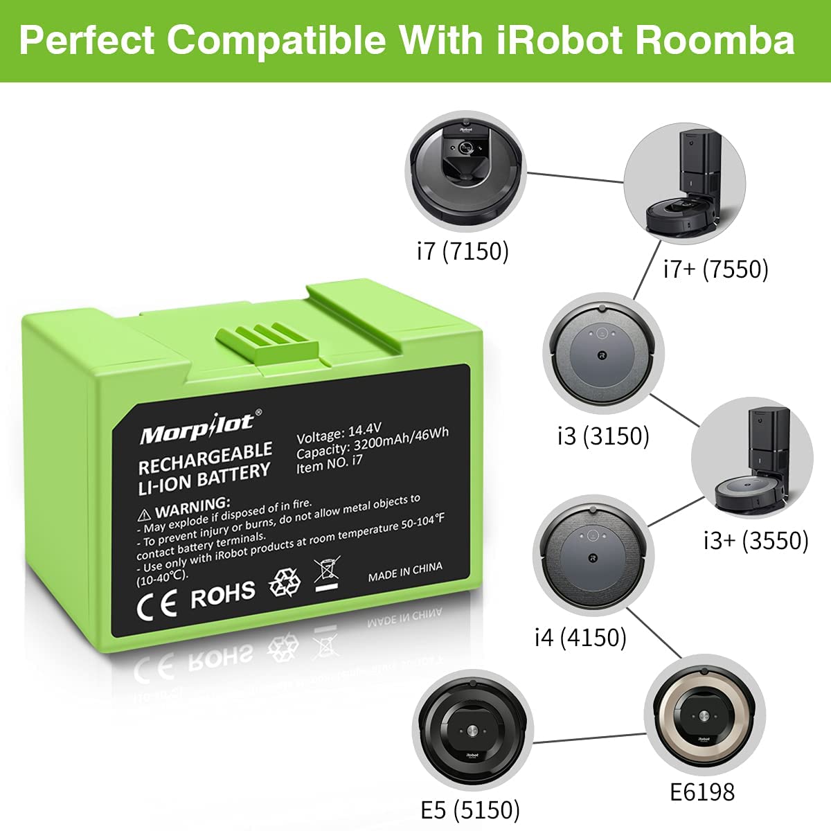 Morpilot Roomba i7 Plus 3200mAh battery extends cleaning time