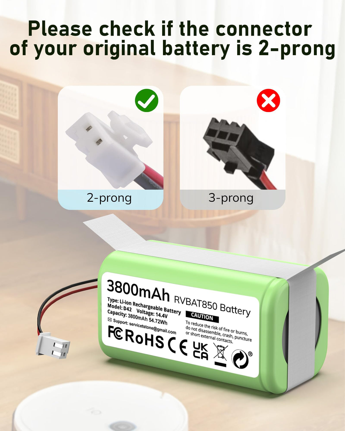 Close-up of Morpilot RVBAT850 3800mAh capacity for Shark vacuums