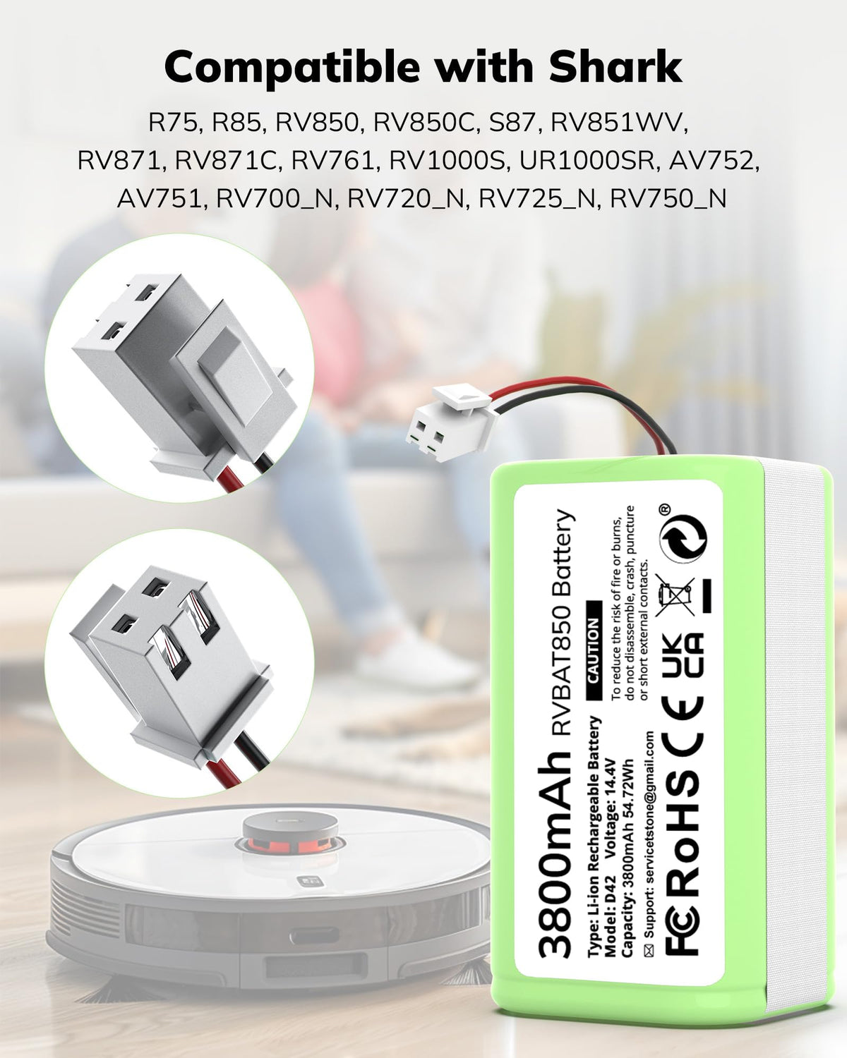 Close-up of Morpilot RVBAT850 battery visual for Shark models