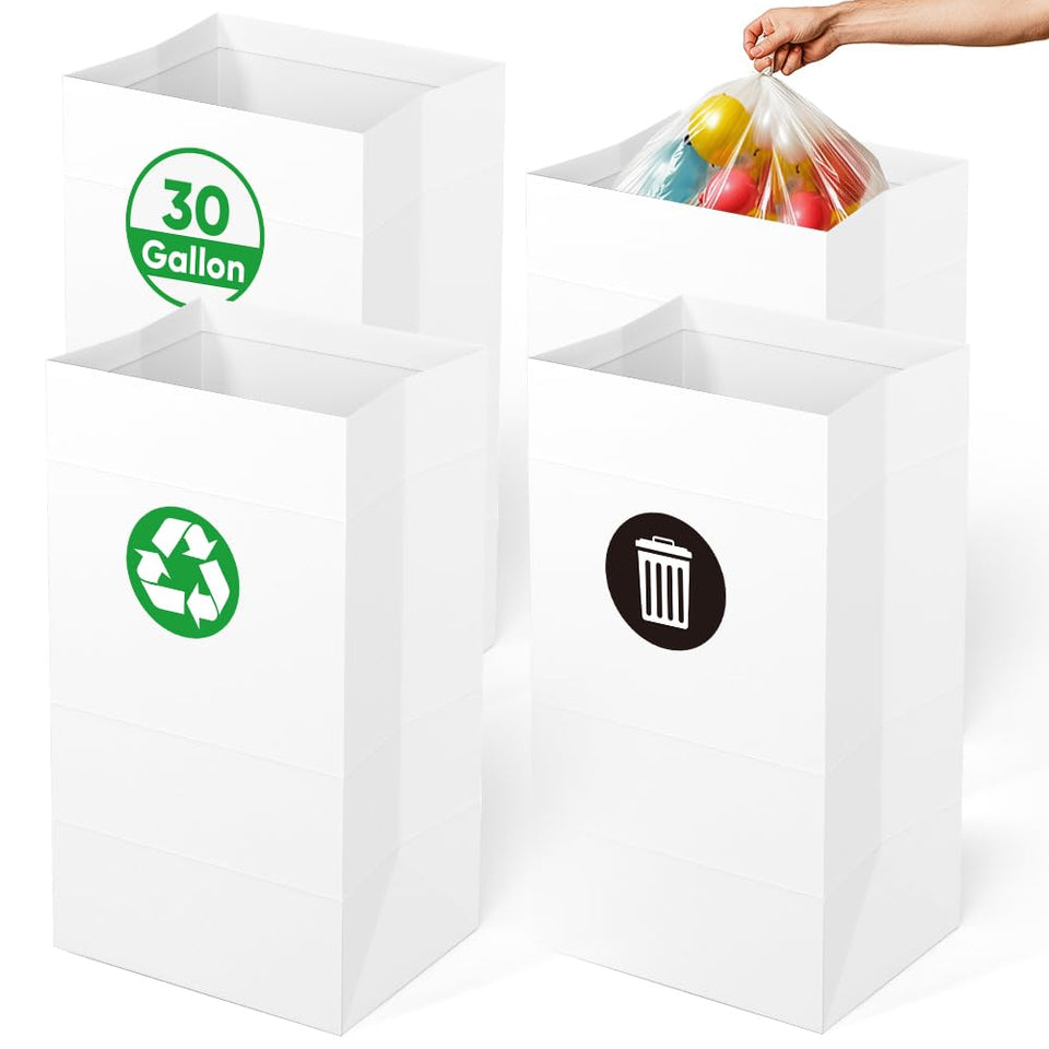Moryimi four-pack trash cans stand upright for party setup.
