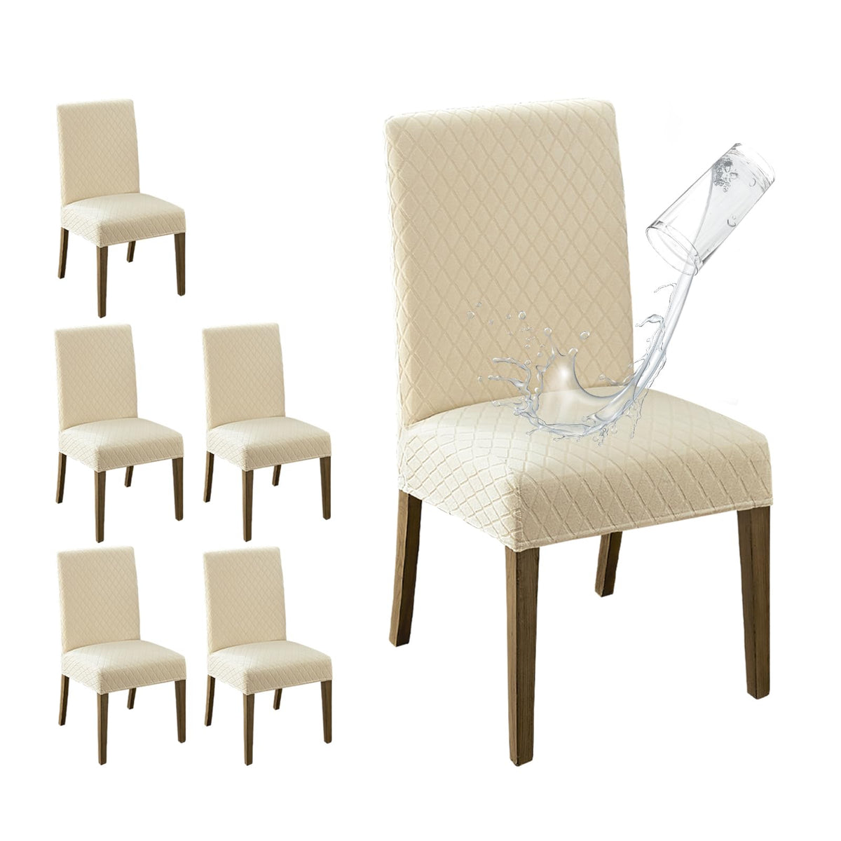 MOSAYT waterproof dining chair cover in beige protects against spills and stains.