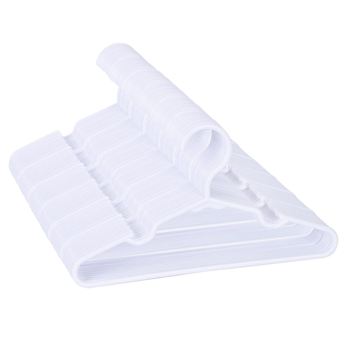 Mosearon 100-pack white kids hangers, 11.6 inch length, ideal for organized toddler closets.