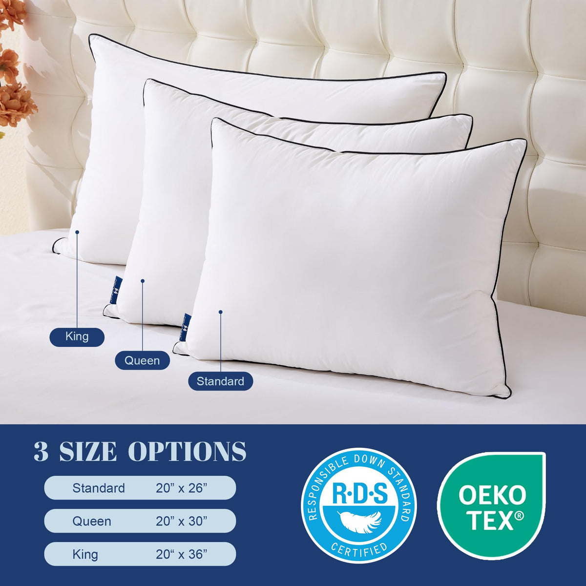 Bed setup featuring Mosluna pillow ideal for side sleepers.