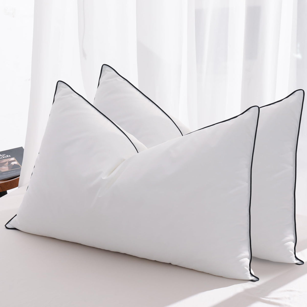 Mosluna feather down pillow king 2-pack front view for plush nightly comfort.