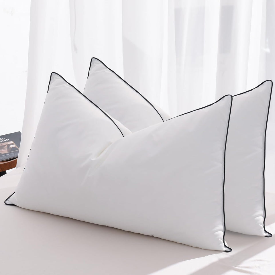 Mosluna Queen 2-pack feather down pillow with Airyfil for neck support.