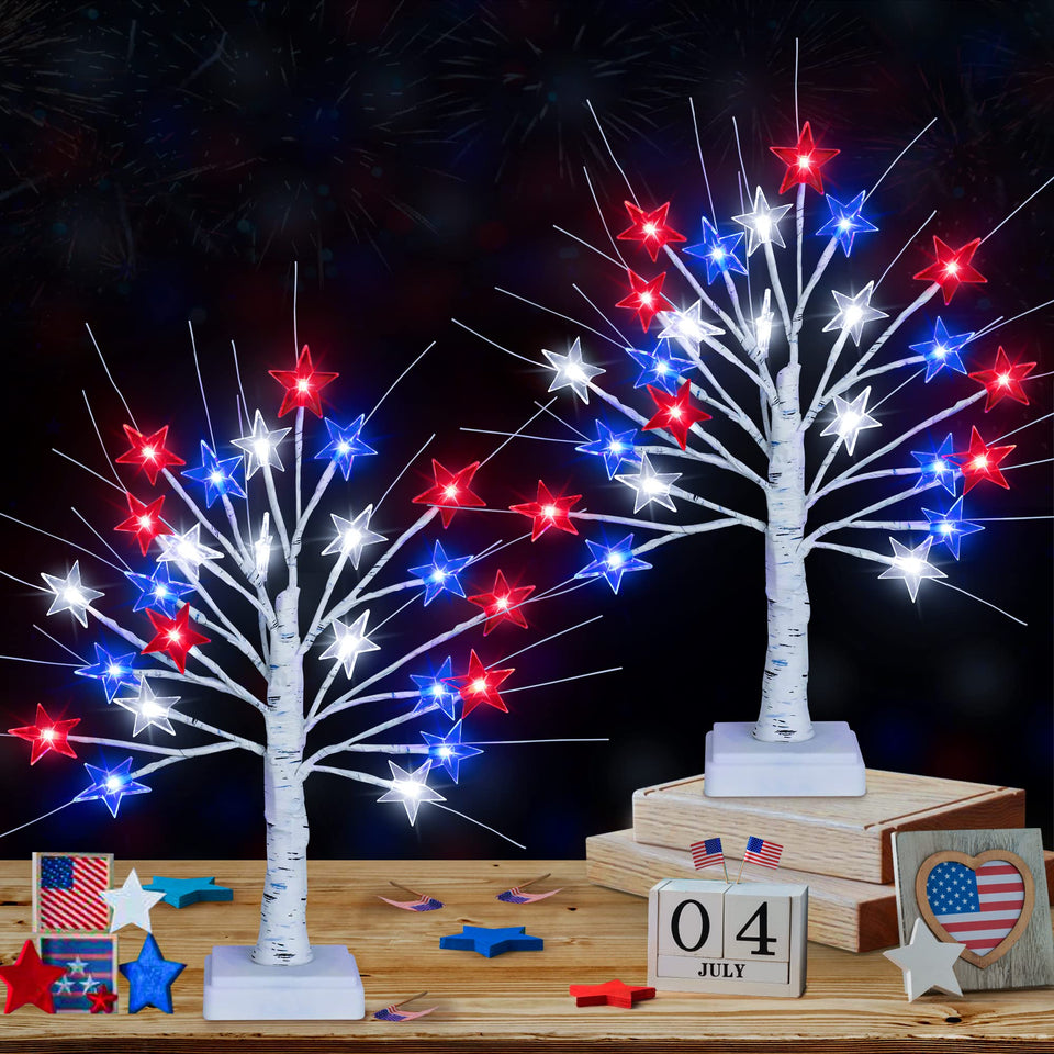 Mosoan patriotic tree light with 24 LEDs in star shapes for festive decor.
