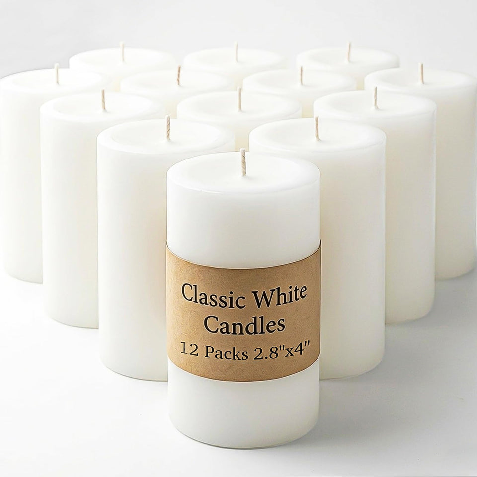 MOSROAD 12-pack white pillar candles for elegant home ambiance with smokeless burn