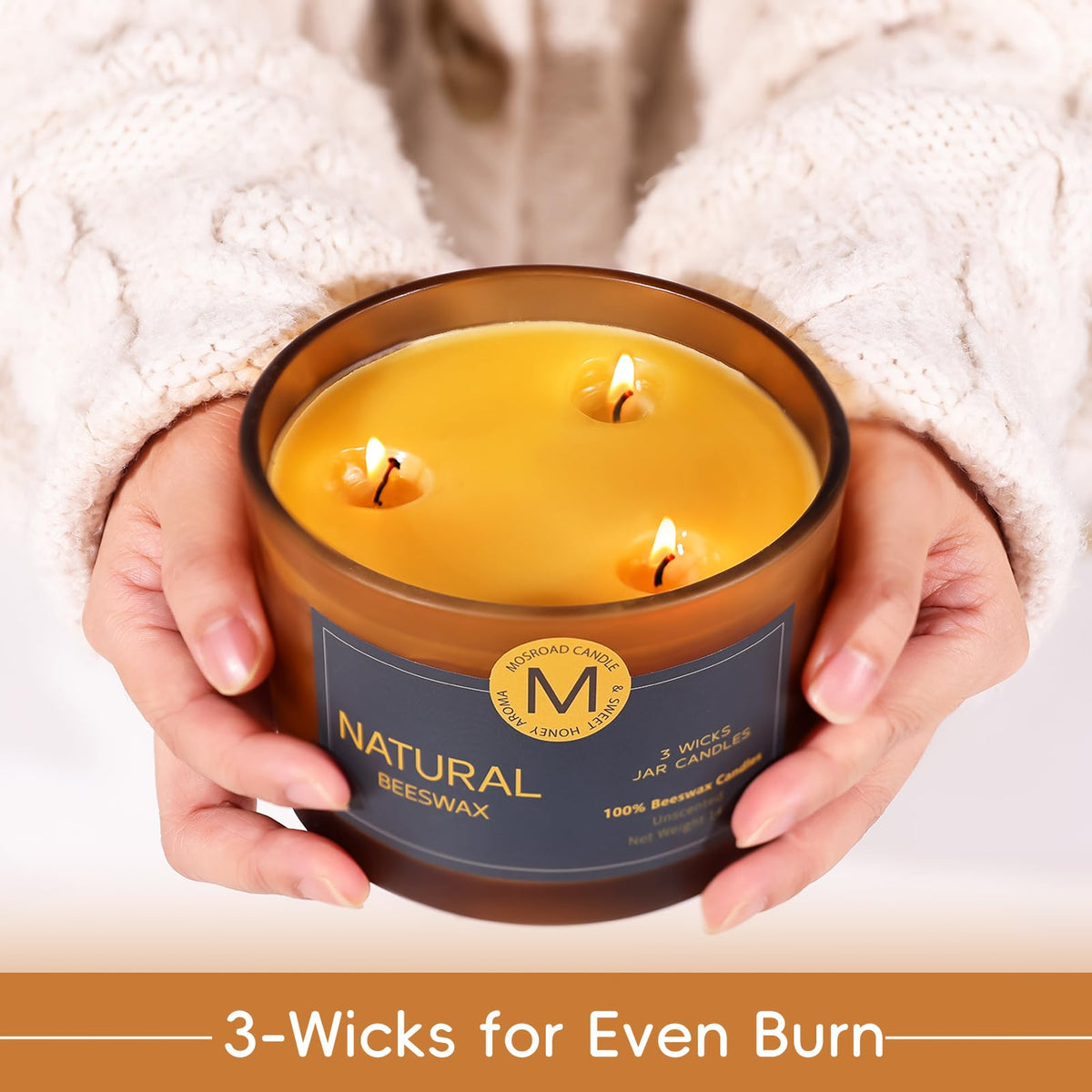 MOSROAD amber frosted jar candle showing rustic charm with subtle honey aroma