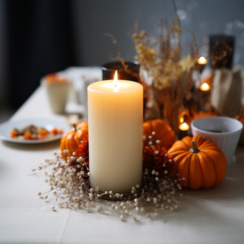 MOSROAD ivory pillar candle base burn showing steady flame