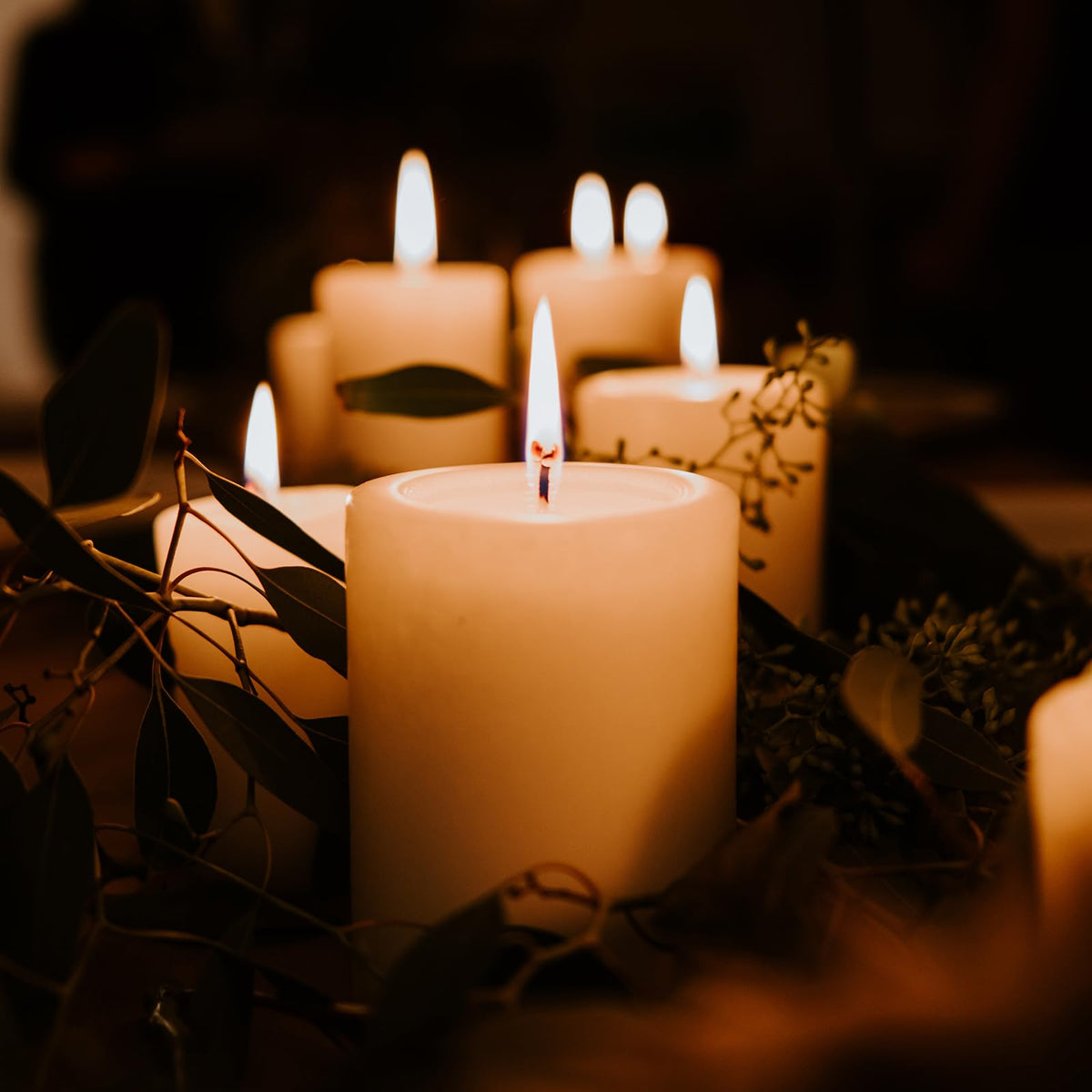 MOSROAD ivory pillar candle on outdoor table with wind caution