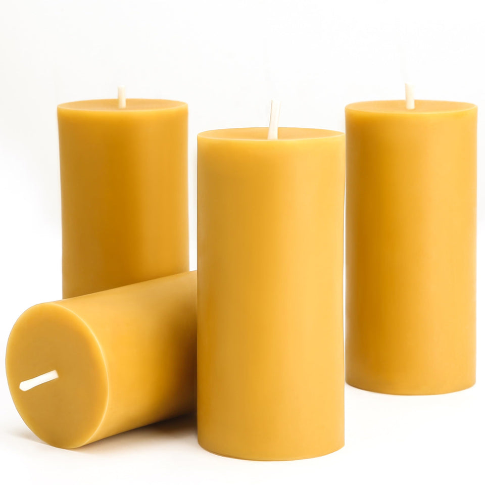 MOSROAD natural beeswax candles 4-pack glow warmly to enhance living room ambience.