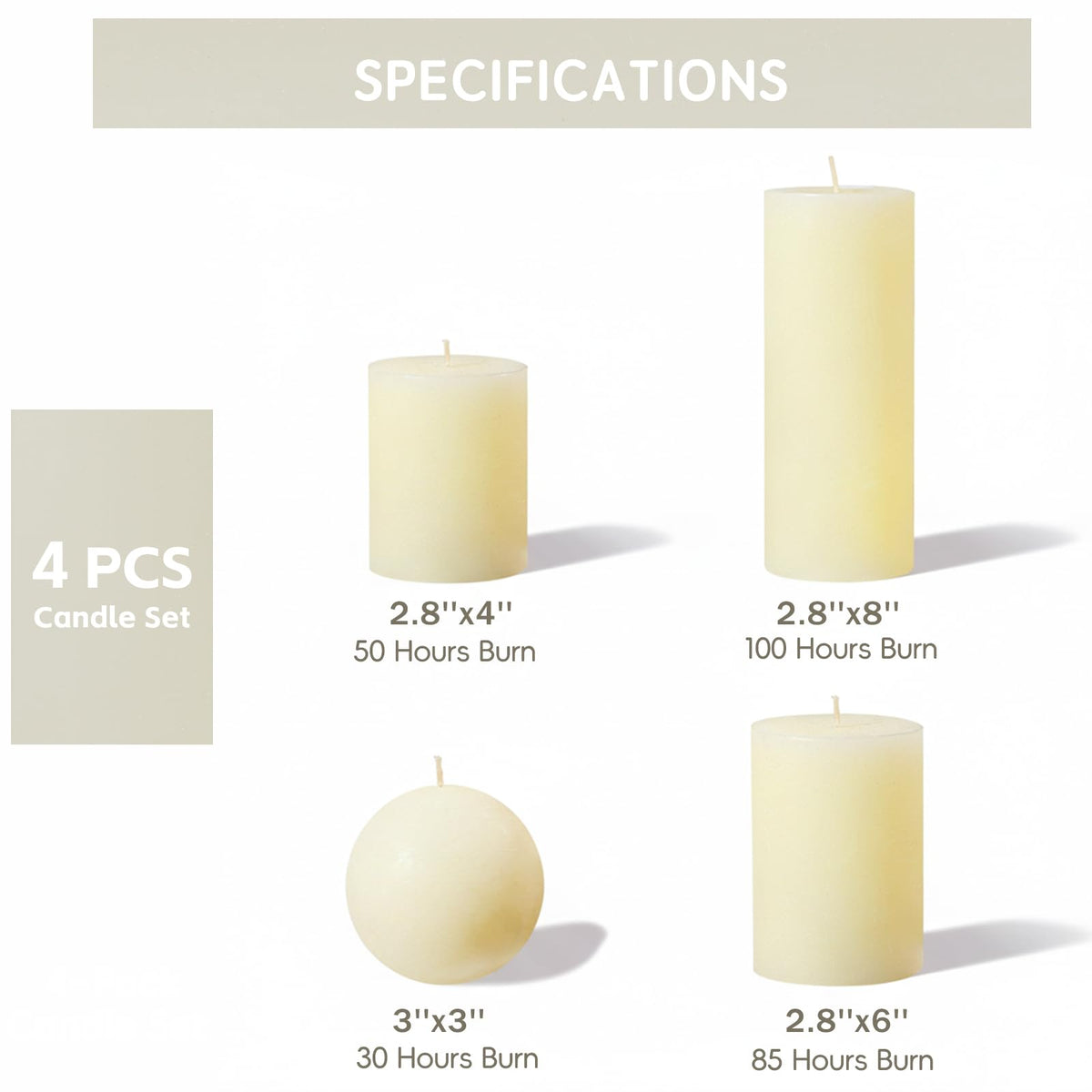 MOSROAD Rustic Ivory 2.8x8-inch pillar candle, dramatic height for centerpieces.