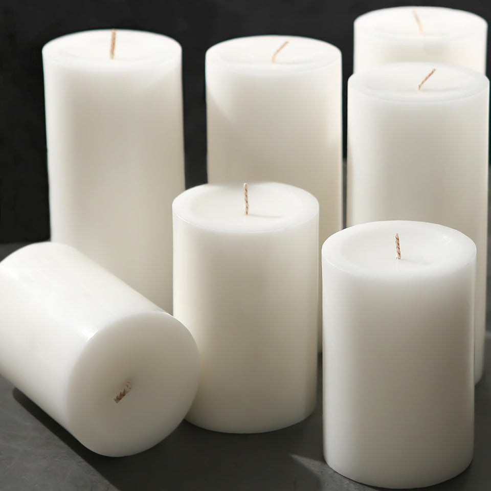 MOSROAD unscented white pillar candle set in a six-pack for versatile events