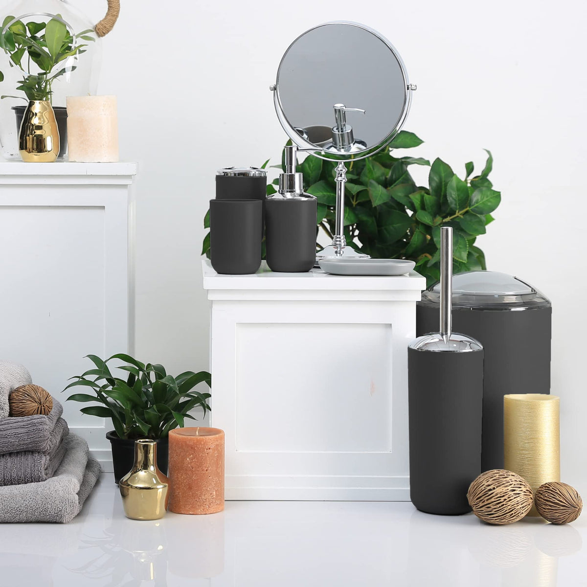 Moss & Stone hotel-inspired look elevates baths with clean organization.
