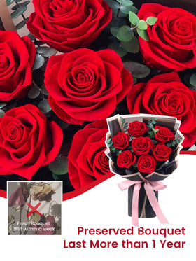 Mosstory handmade rose and eucalyptus bouquet, elegant centerpiece