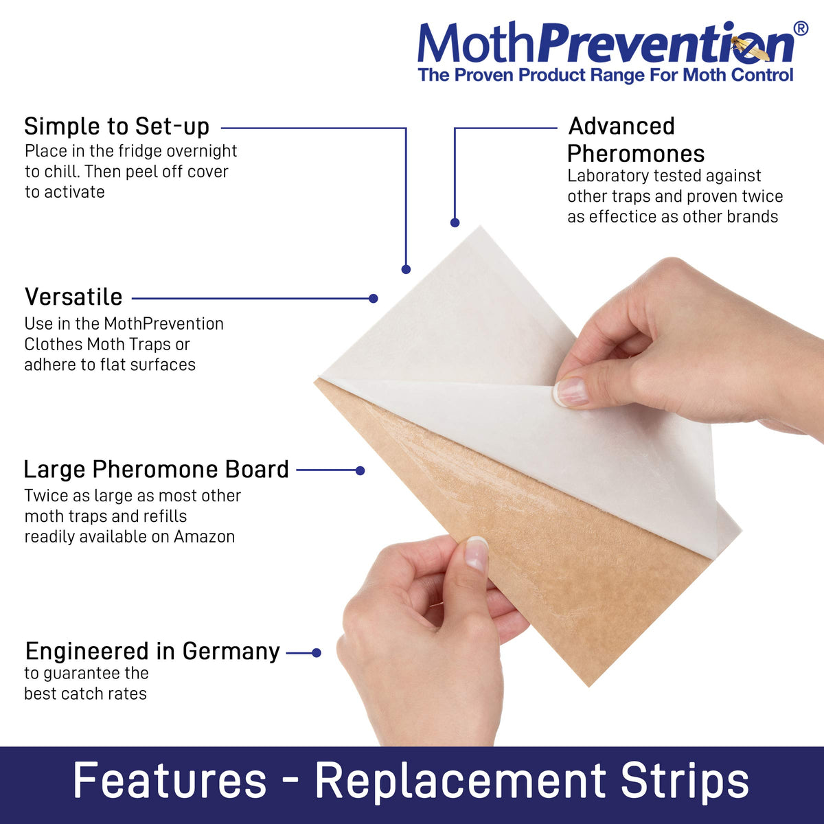MothPrevention peel-and-fold strip ready to attract moths away from clothes.