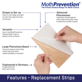 MothPrevention peel-and-fold strip ready to attract moths away from clothes.