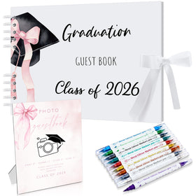 Motimind graduation guest book with pink bow for Class of 2026 keepsakes