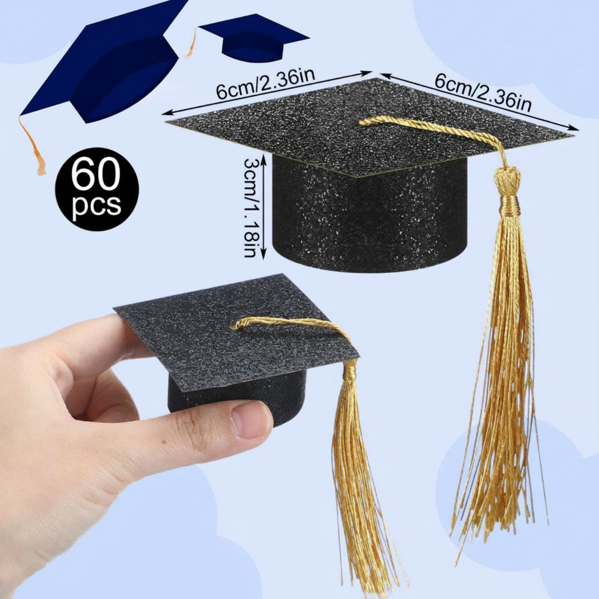 MotiMind graduation cap toppers fit wine glasses, lending scholarly charm to drinks.