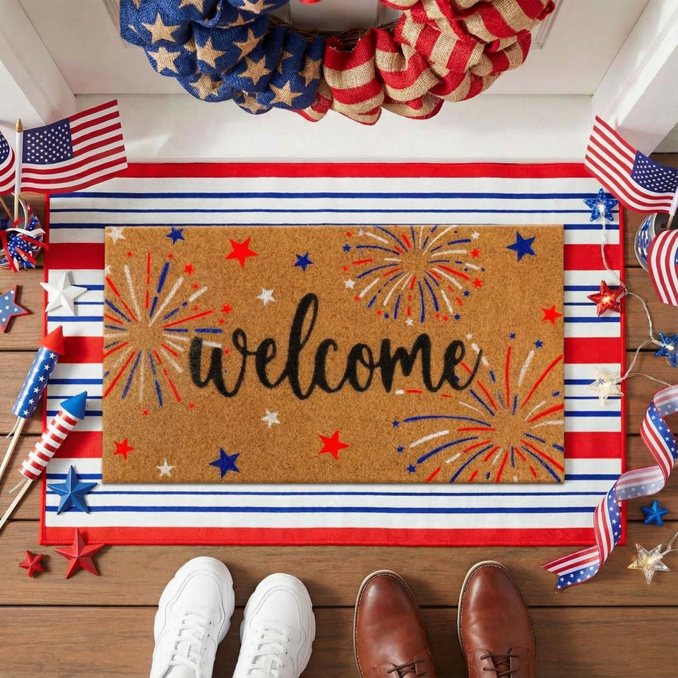 Moucuny 4th of July coir doormat with coconut fiber for a durable, welcoming entry.