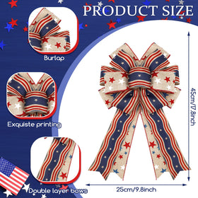 Moucuny patriotic burlap bow with stars enhances porch decorations.