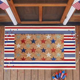 Moucuny patriotic coir doormat with stars for outdoor porch safety