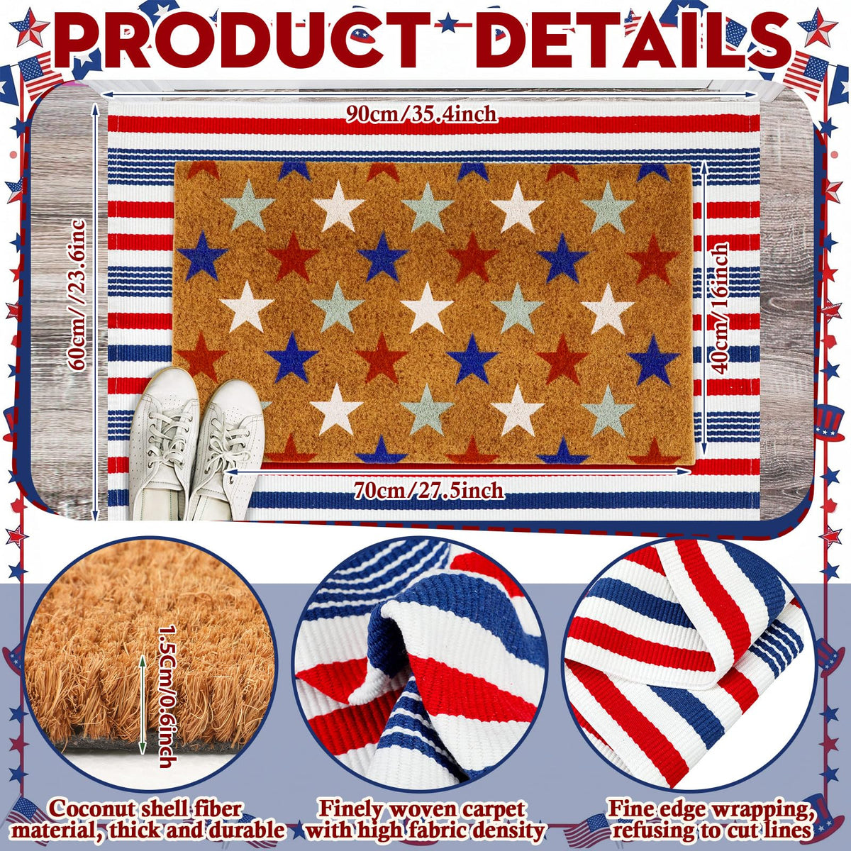 Moucuny red blue white Independence Day mat welcomes guests outside