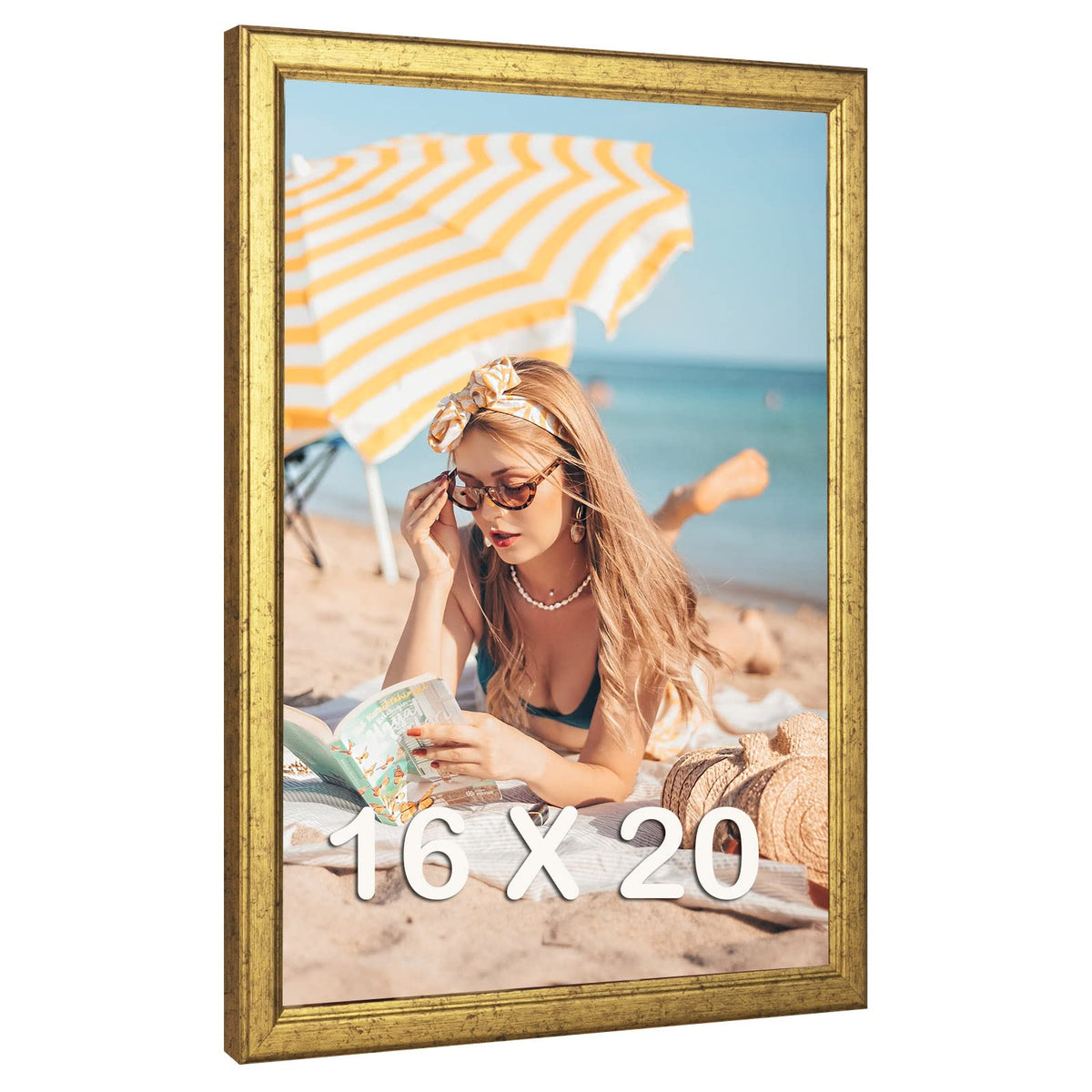 MOUDAMION 16x20 gold wood frame with front plexiglass protects photos from dust and scratches.
