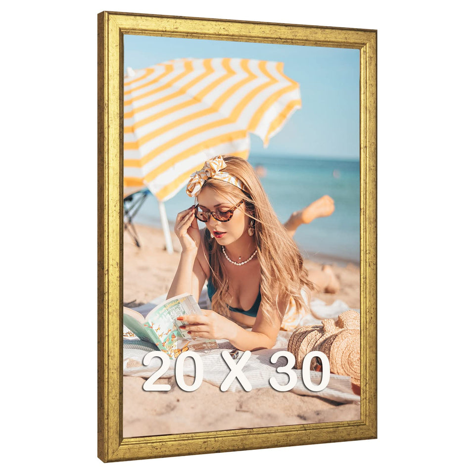 MOUDAMION 20x30 solid wood frame in gold, versatile vertical display for photos.