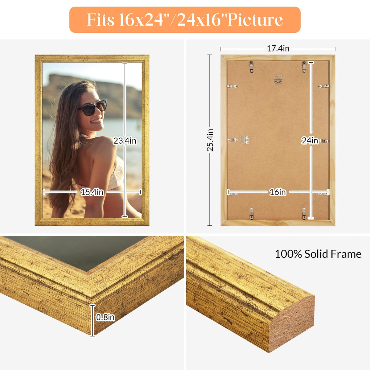 MOUDAMION gold frame with wall-mount hardware for versatile hanging