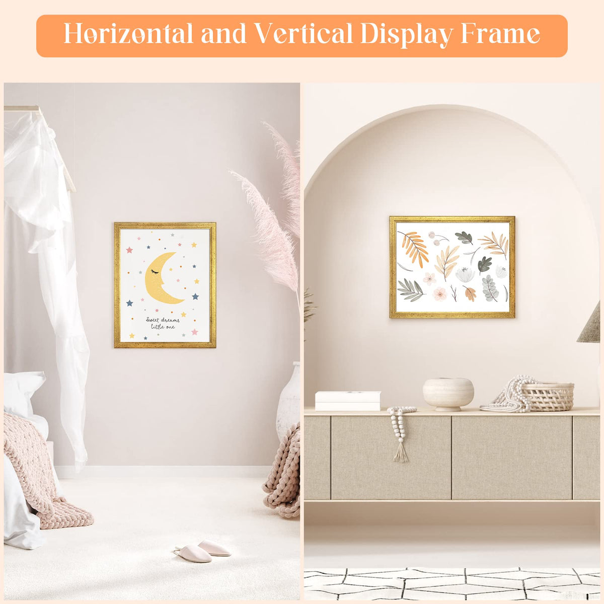MOUDAMION gold ornate woodgrain detail highlighting the frame's natural texture for a warm display.