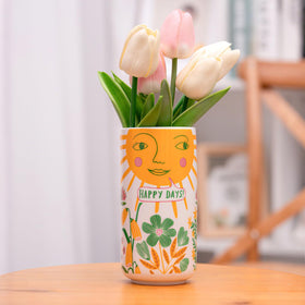 MOUGIGI cute small ceramic vase with colorful round design, playful centerpiece for spaces
