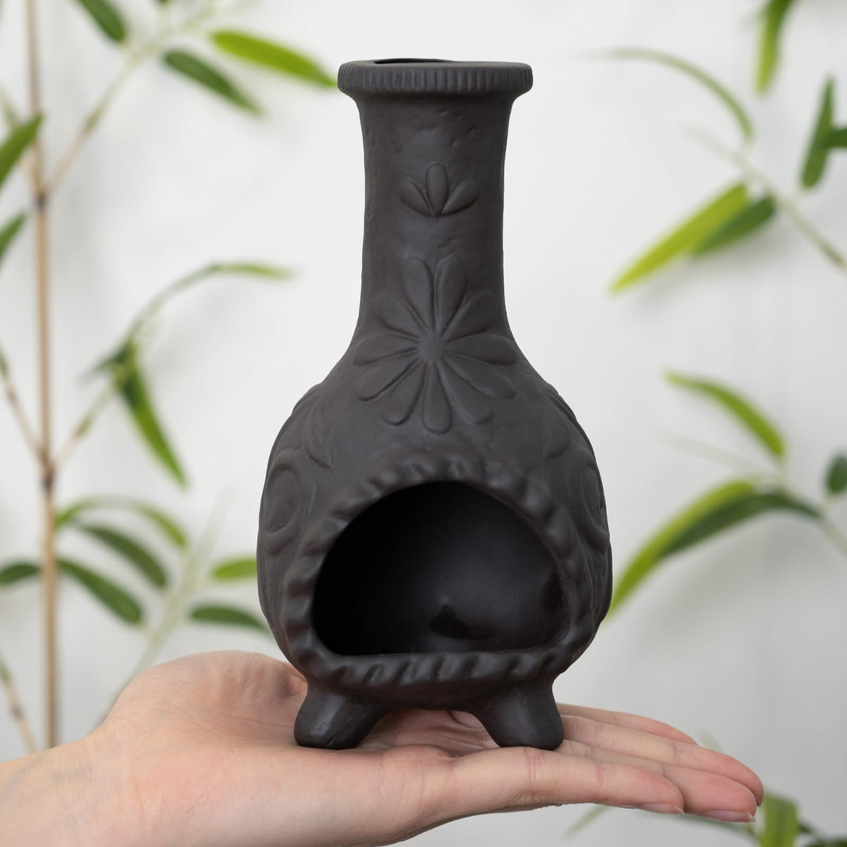 Artisan-crafted close-up highlighting durable black terracotta finish