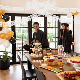 Moukeren six-banner set provides cohesive party decor that fits various spaces.
