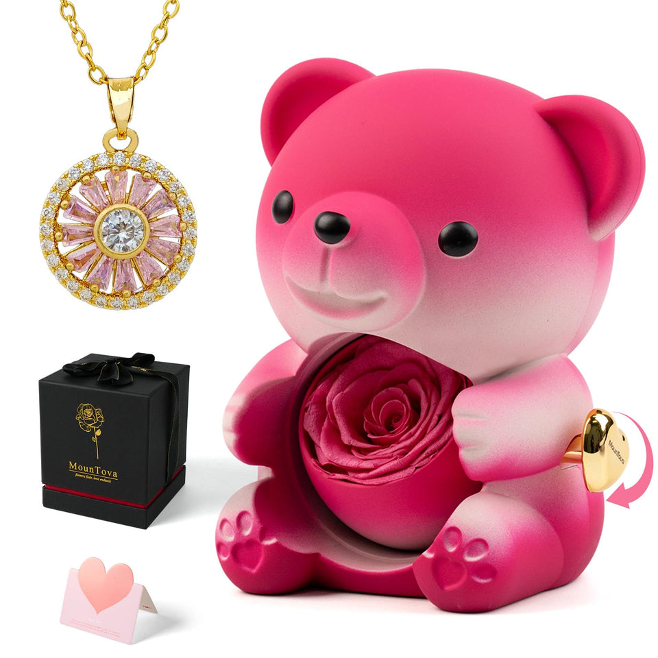 Mountova cute teddy bear with preserved rose box adds instant charm to any space