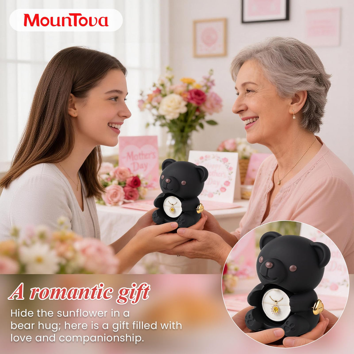 Elegant packaging frames the sunflower bear as a chic home decor piece.