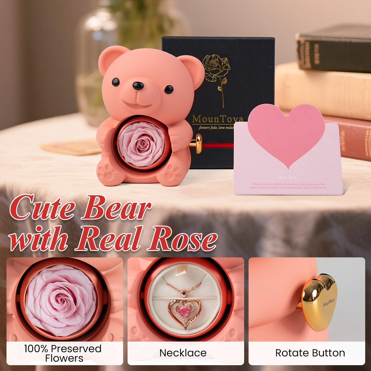 Mountova heart necklace with cubic zirconia birthstone included with rose set.