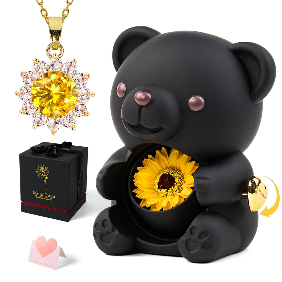 Mountova Lucky Bear with Sunflower in an elegant gift box, ready for gifting.