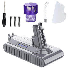 Mounzuikue Dyson V10 replacement battery in packaging, ready for easy upgrade and longer cleaning sessions.