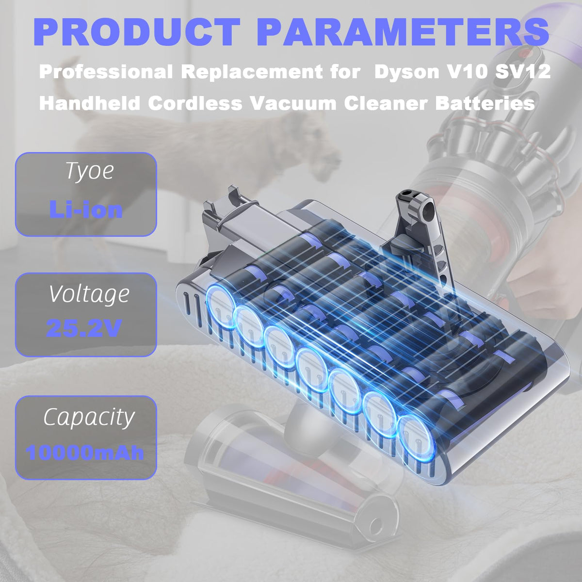 Mounzuikue Dyson V10 battery certifications CE RoHS FCC for safe use.