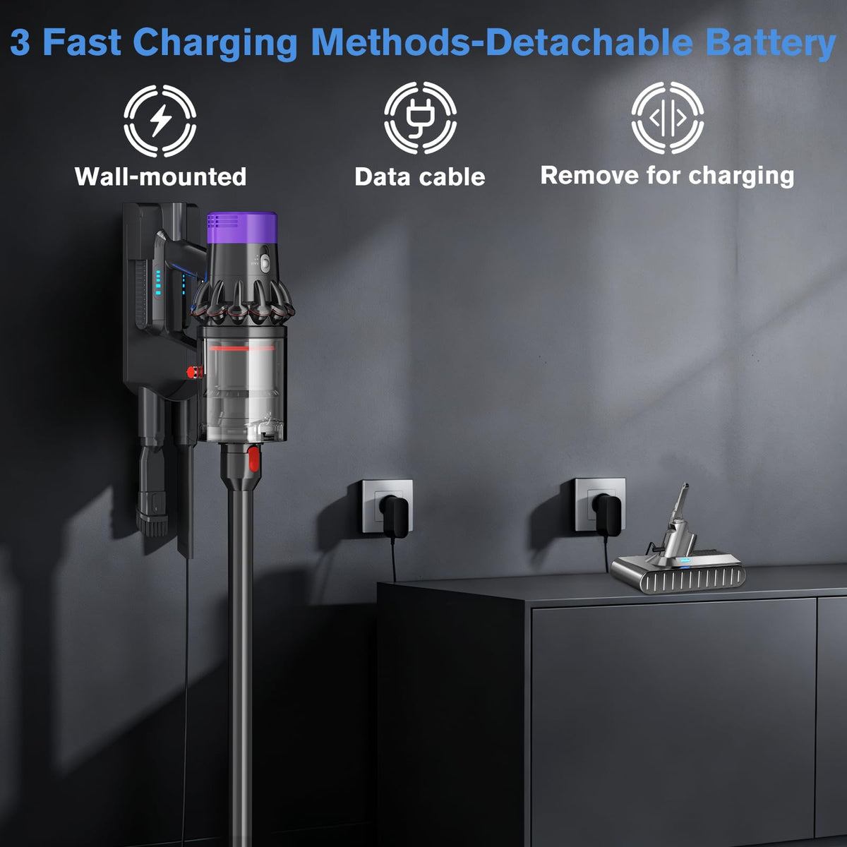 Mounzuikue Dyson V8 battery compatibility chart highlights broad model support.