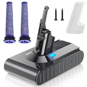 Mounzuikue Dyson V8 battery front view offers extended runtime for daily cleaning.